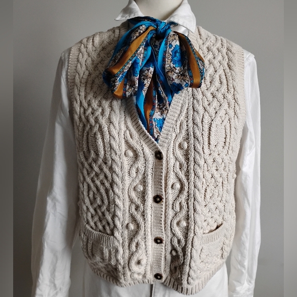 Liz Claiborne Sweaters - Liz Claiborne Cotton Aran Knit Sweater Vest Cream Classic Coastal Size Medium